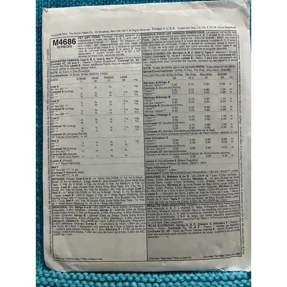 McCalls 4648 dog vest leash pouch mat pattern - Picture 2 of 6